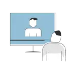 Icon mit Person am Computer, symbolisiert Präsenz- und Online-Coachingoptionen bei Profesco.