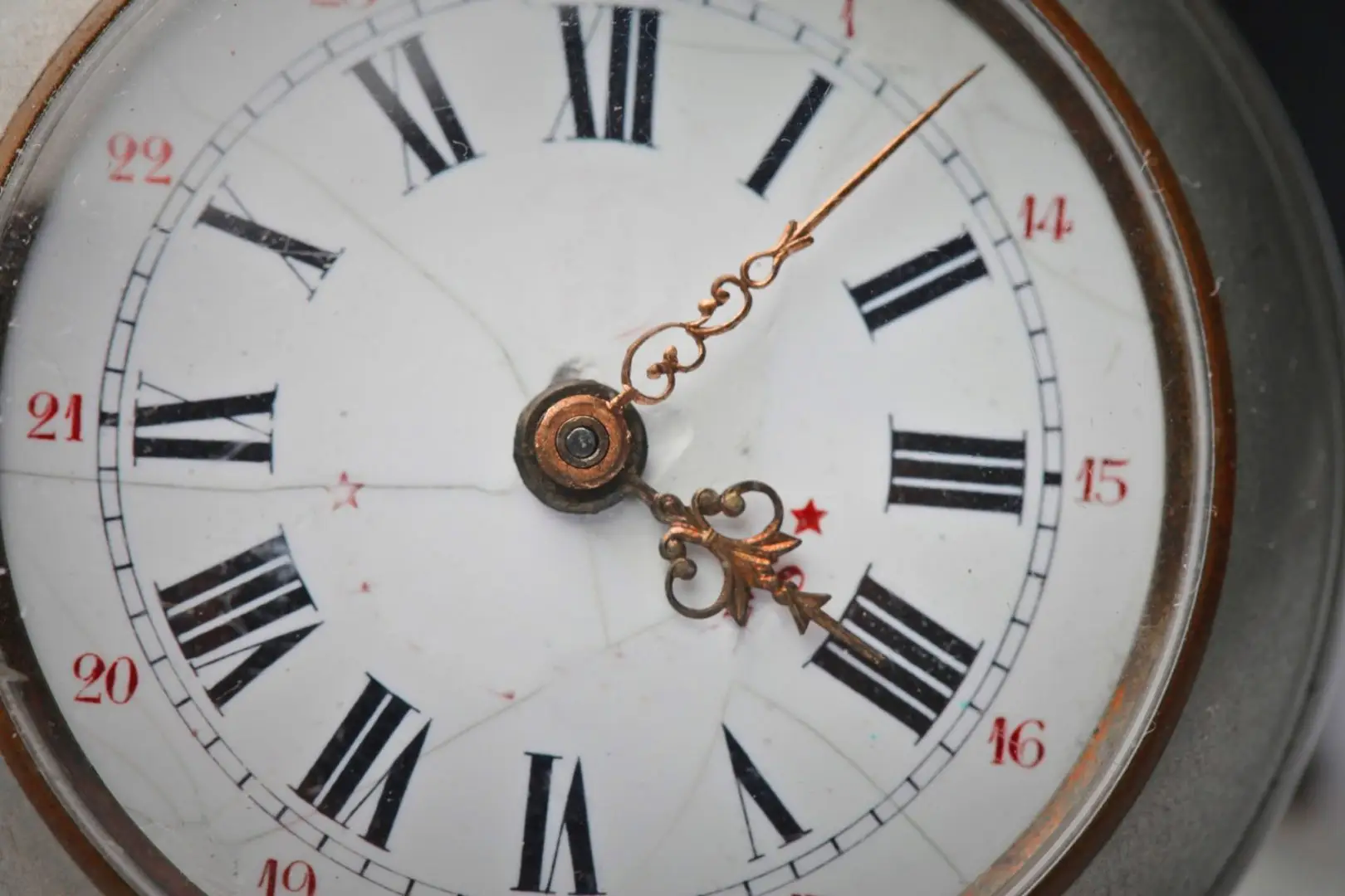Detailansicht eines Vintage-Uhrzifferblatts, symbolisch für die Zeitdauer eines Bewerbungstrainings, angeboten durch AVGS-Coaching.